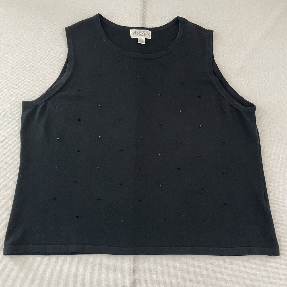 Vintage Y2K Casual Corner Annex Woman Black Beaded Tank Top Plus Size 3X